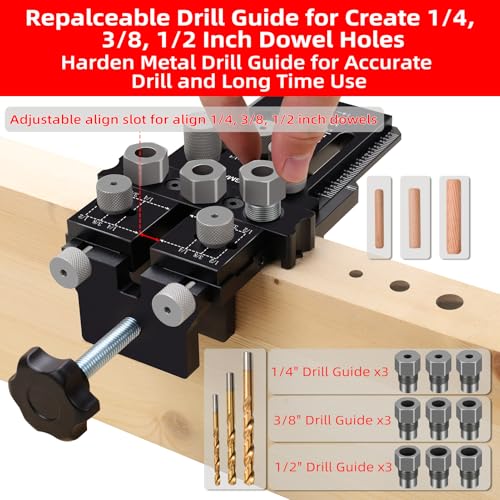 GOINGMAKE Dowel Jig Kit,Doweling Jig with Quick Positive Stop and Clamp