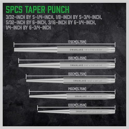 16-Piece Precision Punch & Chisel Set - Taper Punch, Pin Center Punch, Cold Chisels & Gauge for Versatile Applications - size: 16PCS