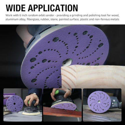 50 Pack 6 Inch Purple Ceramic Sanding Discs Multi-Hole Mix 80-220 Grit - style: Mix