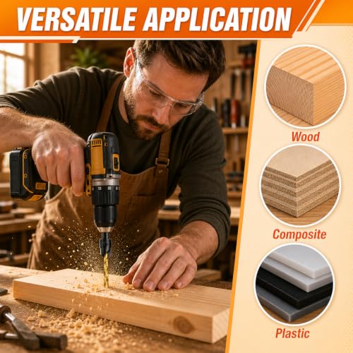 11Pcs Countersink Drill Bit Set, Adjustable Titanium HSS Wood Bits