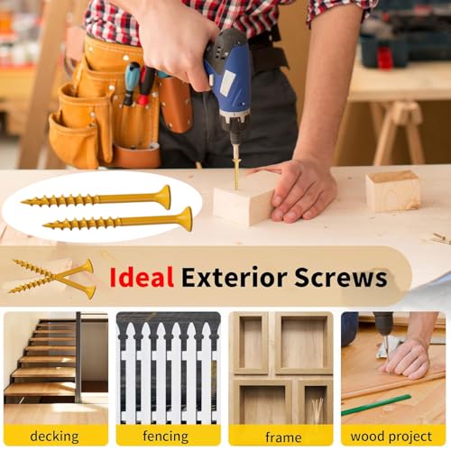 100Pack #10 x 3 Wood Deck Screws 3 Inch Exterior Decking Screw with T25 Bit Structural Wood Screws Rust Resistant Epoxy Coated, Torx/Star Drive Head - color: #10 x 3-100Pack