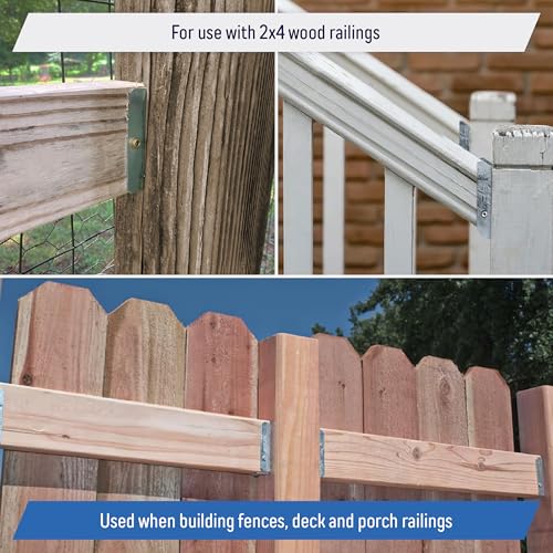 Galvanized 2x4 Fence Bracket Connector for Wood Post, Deck Railing - 20 Gauge (10 Pack) - style: 10 Pack