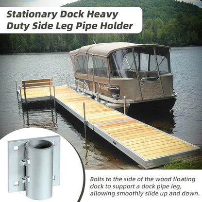 Stationary Dock Heavy Duty Hardware Side Leg Pipe Holder,Floating Dock Brackets Hardware,Dock Pipe Brackets Sleeve Holder for Pipe Pole Post,7/16" Holes for 3/8" Carriage Bolts - style: 2pack Dock Side Pipe Holder
