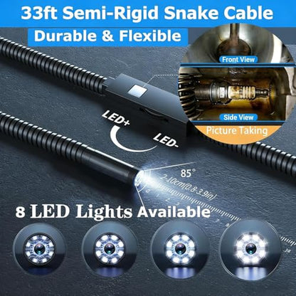 Endoscope Camera with Light, 1920P HD Borescope Camera with 33FT Semi-Rigid Snake Cable, 8 LED Lights Inspection Camera for iPhone Android - style: Single-Lens-33 FT