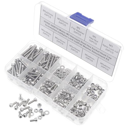 M3 304 Stainless Steel Knurled Hex Socket Cap Screw Nut Washer Kit - size: M3