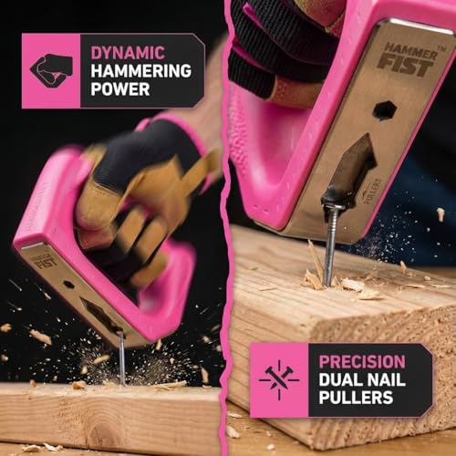 Hammer Fist 8-in-1 Multitool - Mallet Hammer & Nail Puller, Non-Marring Mallet, Hex Driver, Ruler, Square & Bottle Opener - Compact Palm Hammer for Women, Seniors & DIY Home Repair (Pink) - 1 Pack - color: Pink