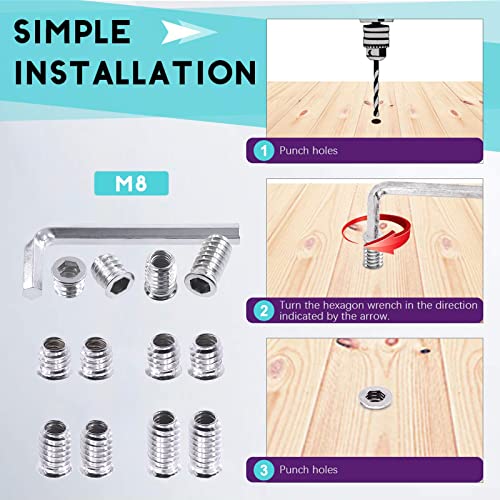 Swpeet 50Pcs 5/16" -18 x 12mm White Zinc Plated Carbon Steel Carbon Furniture Screw in Nut Threaded Wood Inserts Threaded Inserts Bolt Fastener Connector Hex Socket (5/16" -18 x 12mm) - size: 5/16" -18 x 12mm