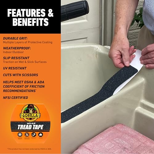 GORILLA Anti-Slip Tread Tape, 2" x 10' Roll, Black - size: 1 - Pack