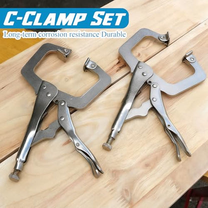 4 Pcs 11 Inch Locking C Clamp Heavy Duty Welding Clamps Pliers Vise Grip Clamps with Swivel Pad with Regular Tip and Swivel Pad for Craftsmen Home Workshop - size: 11 Inch,Set of 4
