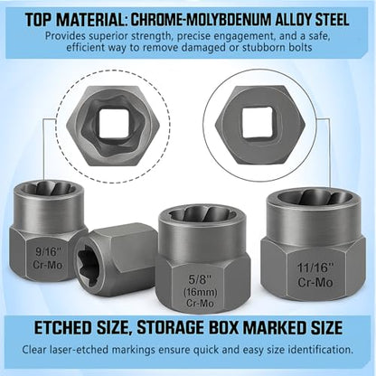 XEWEA 14PCS 3/8" Drive Impact Bolt Nut Extractor Set - size: 14PCS
