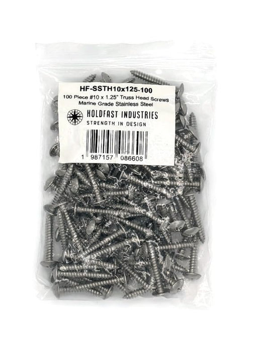 #10 x 1-1/4" (100 PCS) Truss Head Screws, Marine, Exterior, Decks, Boat Dock, Dock Bumper Installation, Marine Grade 18-8 Stainless Steel 304, #10 x 1.25 inches