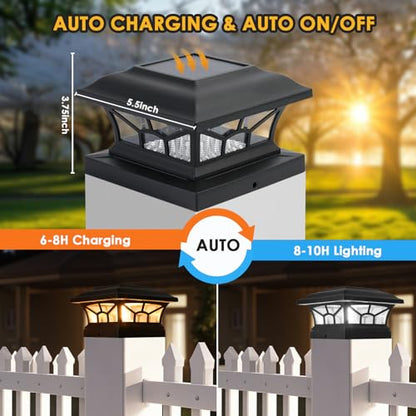 2 Pack Solar Post Cap Lights Outdoor Waterproof, Dual Light, Black - style: Classic Black