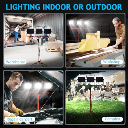 Juyace 2 Pack 150W LED Work Light with Tripod Stand,Dual Head Flood Light
