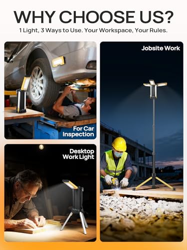 Rechargeable Work Light with Stand, 3 Detachable Panels (Large) - color: Yellow Rechargeable Work Light with Stand 67"