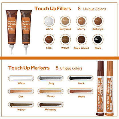 REALINN Wood Furniture Repair Kit 8 Dark Colors, Wood Fillers - color: Dark