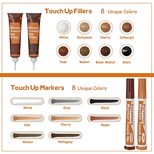 REALINN Wood Furniture Repair Kit 8 Dark Colors, Wood Fillers - color: Dark