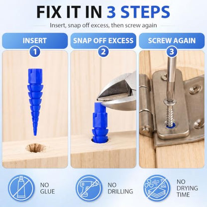 Bokon 60 Pcs Wood Anchor, Stripped Screw Hole Repair Kit,Blue - color: Blue