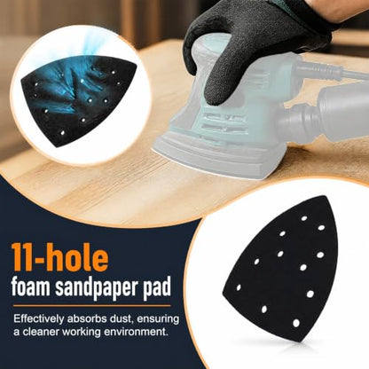 Gosknor 5Pcs 11-Hole Foam Sander Pads for Mouse/Triangle Detail Sanders