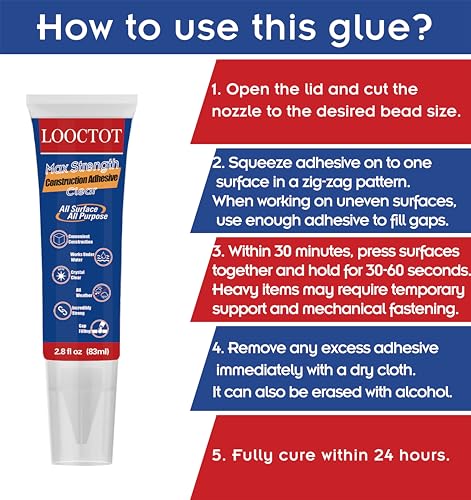 Max Strength Clear Construction Adhesive,2.8 fl oz Integrated Squeeze Tube