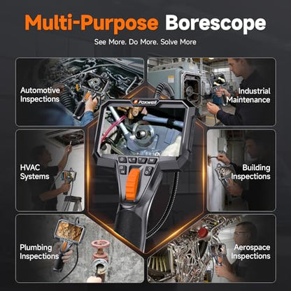 FOXWELL Dual Lens Two-Way Articulating Borescope, 1080P Endoscope Camera - size: 5.3FT