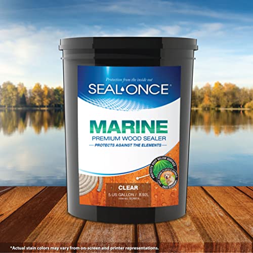 Seal-Once Marine Waterproof Wood Sealer and Stain, Clear, 5 Gallon - color: Clear, size: 5 Gallon