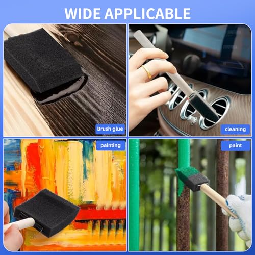 4 PCS Foam Paint Brushes Set, 1" 1.57" 2" 3" with Wooden Handle