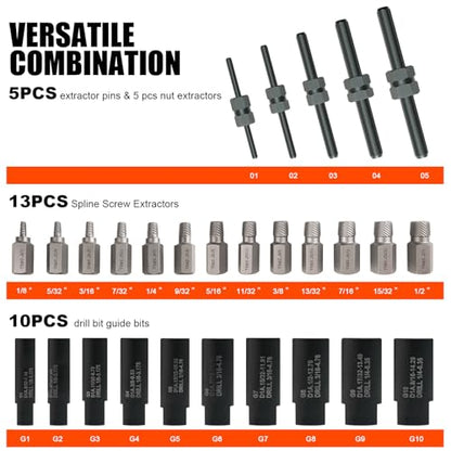 Damaged Screw Extractor Set 55 Pcs,Left Handed Drill Bit Screw Extractor - size: 55PCS
