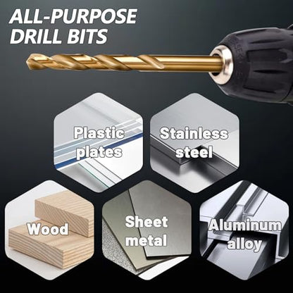 Cobalt Drill Bit Set - 115Pcs M35 HSS Bits, 1/16"-1/2", A-Z, #1-#60 - style: 115 pcs Cobalt