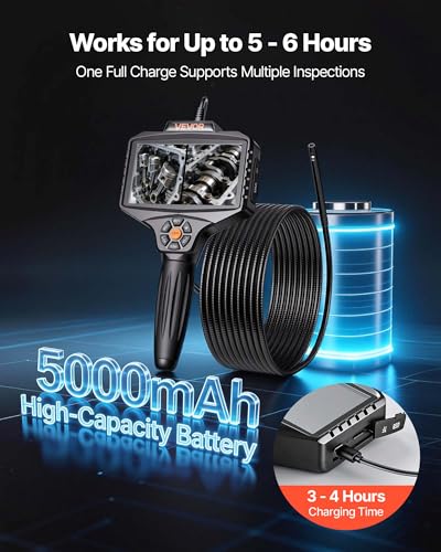 VEVOR 360° Borescope with Innovative 360° Motorized Rotation Probe, 5" 16.4FT Endoscope Inspection Camera, 1080P HD Rigid Snake Scope Cam for Wall Automotive Engine Inspect - size: 5" - 16.4 ft Length