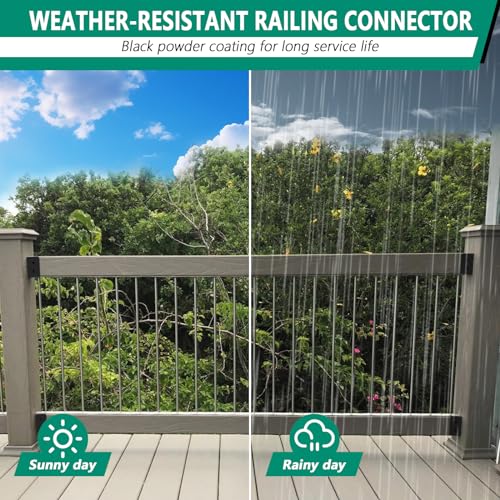 Deck Railing Brackets Connectors 36Pcs,U-Shaped Concealed Brackets for 2"x4" (Actual 1.5"x3.5") Wood Posts,Black Powder Coated Brackets for Stair Fence Railings W/Hardware…