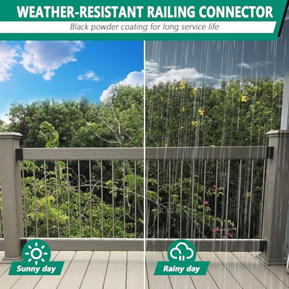 4Pcs U-Shaped Black Powder Coated Galvanized Steel Deck Railing Brackets, Connectors for 2x4 Wood Posts, Includes Hardware - size: Parallel