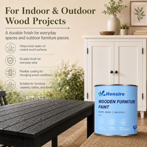 Hensire Black Wood Furniture Paint 17oz – All-in-One No Sanding - color: Black, size: 17 Fl Oz (Pack of 1)