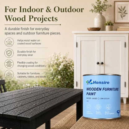 Hensire Black Wood Furniture Paint 17oz – All-in-One No Sanding - color: Black, size: 17 Fl Oz (Pack of 1)