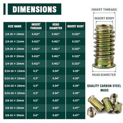 5/16-18 x 15mm Threaded Insert Nuts 25-Pack, Flanged Hex Drive Internal & External Threaded Screw-in Nut Inserts for Furniture, Wood, Cabinet, Zinc Plated Carbon Steel, Hex Wrench Included - size: 5/16-18 x 15mm