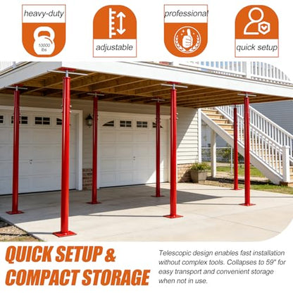 Adjustable House Jack Post, 55" - 100" Heavy Duty Steel Support Pole Jacks - color: Red