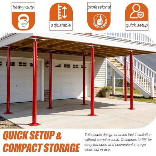 Adjustable House Jack Post, 55" - 100" Heavy Duty Steel Support Pole Jacks - color: Red