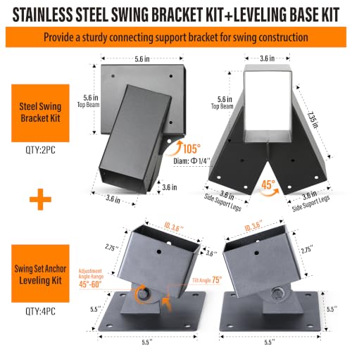 4pcs Heavy Duty Swing Adjustable Bottom Brackets, 2pcs Top Brackets（Black） - color: Black, size: Complete Set(2A-Frame+4Base)