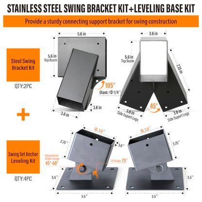 4pcs Heavy Duty Swing Adjustable Bottom Brackets, 2pcs Top Brackets（Black） - color: Black, size: Complete Set(2A-Frame+4Base)
