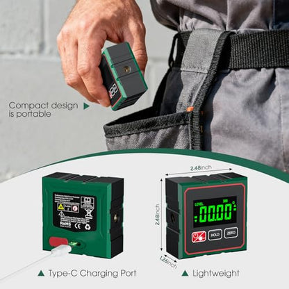 Digital Angle Finder Magnetic Digital Level with Laser Angle Gauge for Table Saw&Woodworking, LCD Display Level Box Measuring Tool, Electronic Laser Backlight Inclinometer for Construction, Machinery