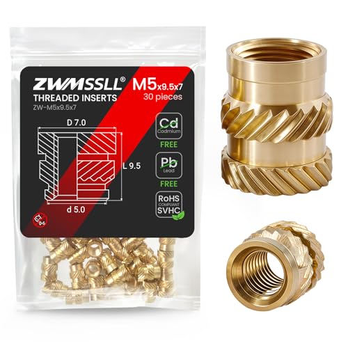 M5 Heat-Set Threaded Inserts, M5x9.5x7mm(30Pieces) Heat Set Insert for 3D Printing Components and Plastic Parts,Brass Metric Knurled Nuts - size: M5x9.5x7mm