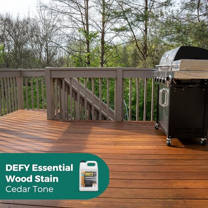 DEFY Essential Semi-Transparent Outdoor Wood Stain and Sealer in One, 1 Gallon, Cedar Tone - Wood Sealer Outdoor Waterproof Deck Stain - color: Cedar Tone