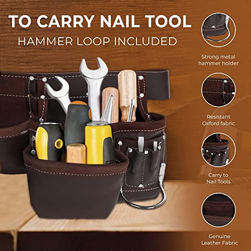 Leather Tool Belt Pouch Bag, Comfort Back Support Tool Pouches with Suspenders for Construction,Framers,Carpenter,Handyman (Black, Extra Large)30" waist size up to 56" (12 POCKET BROWN) - size: 12 Pocket Brown