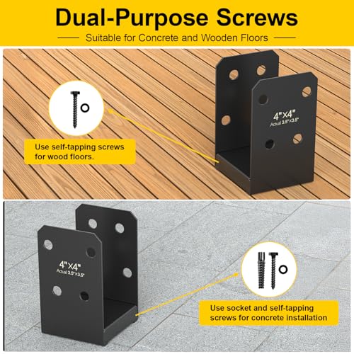 4x4 Stainless Steel Post Base, 4Pcs Deck Concrete Support Anchor Bracket - size: 4x4