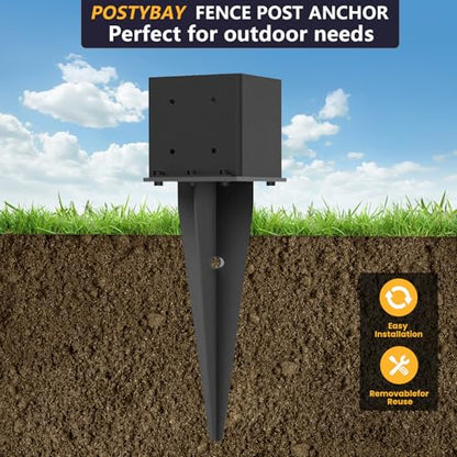 POSTYBAY1 Pcs 22" Fence Post Anchor Ground Spike|Black Powder-Coated|6"x6" - size: 1 Pcs, style: 6"x 6"