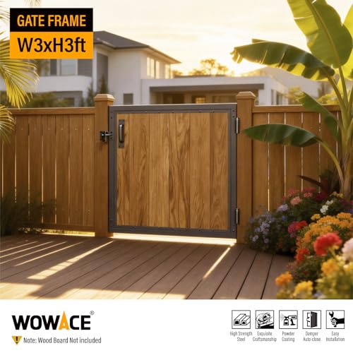 3x3FT Fence Gate Frame Kit 201 Stainless Steel Heavy Duty Garden Gates Anti-Sag Backyard Front Gate Reinforcement Hardware, Left/Right Mount (No Wood Planks Included) - color: W3xH3ft