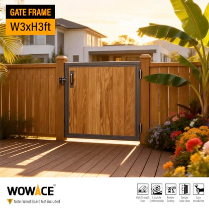 3x3FT Fence Gate Frame Kit 201 Stainless Steel Heavy Duty Garden Gates Anti-Sag Backyard Front Gate Reinforcement Hardware, Left/Right Mount (No Wood Planks Included) - color: W3xH3ft