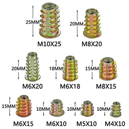 200Pcs M4-M10 Zinc Alloy Threaded Insert Nuts Hex Socket for Wood Furniture