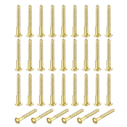 MECCANIXITY 35 Pcs Brass Screws, M3 x 30mm Solid Slotted Round Head Self-Tapping Wood Screw Fasteners for Woodworking Furniture Repair Photo Frame Drywall Home Appliances, Gold - size: M3 x 30mm