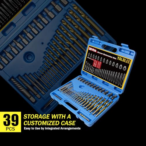 39 Pcs Screw Extractor and Left Hand Drill Bits Set, Easy Out Screw Extractor Set with Reverse Drill Bits, Multi-Spline Extractors for Removing Broken Bolts and Stripped Screws - size: 39 PCS SES