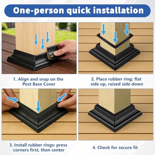 4-Pack 4x4 Post Skirt Aluminum Split Deck Post Base Cover (Black) - color: W/P Gasket Black UK